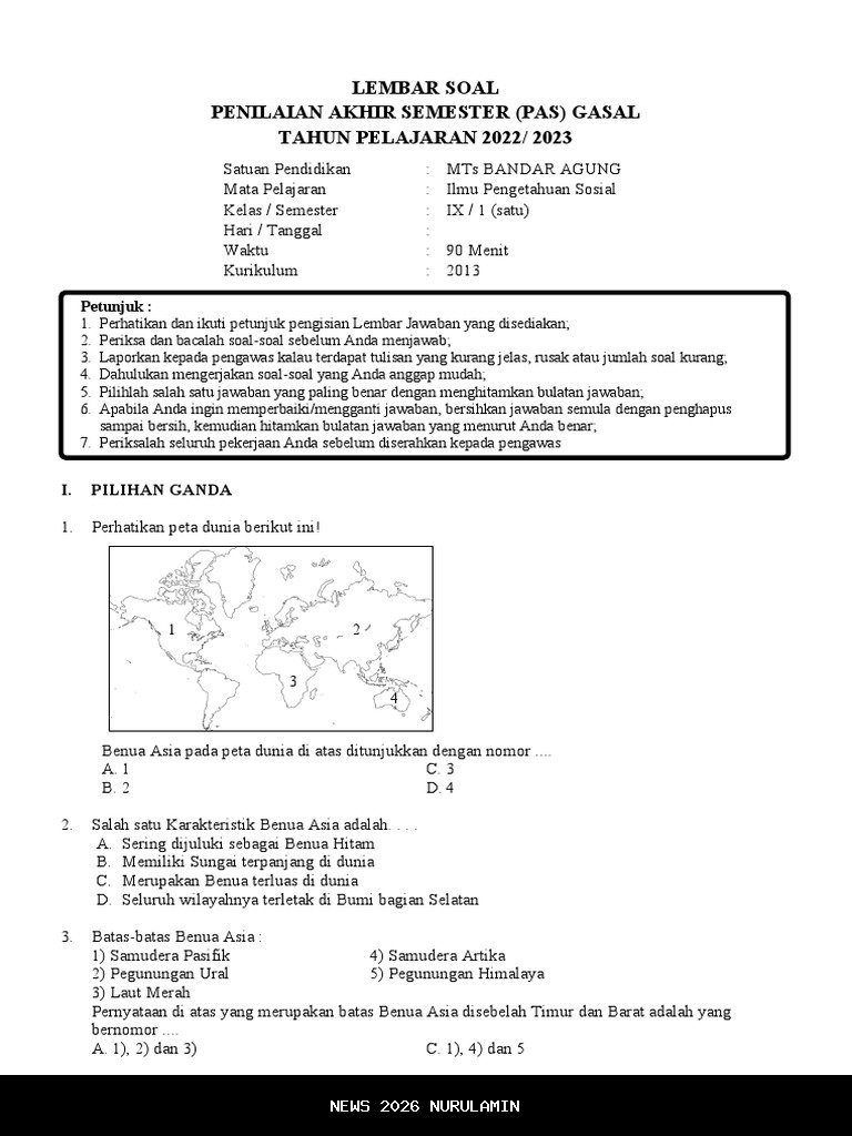 50 Soal PAS IPS Kelas 9 SMP Semester 1 2025 Beserta Jawaban