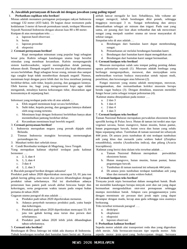 50 Soal PAS Bahasa Indonesia Kelas 8 SMP Semester 2 2026 + Jawaban