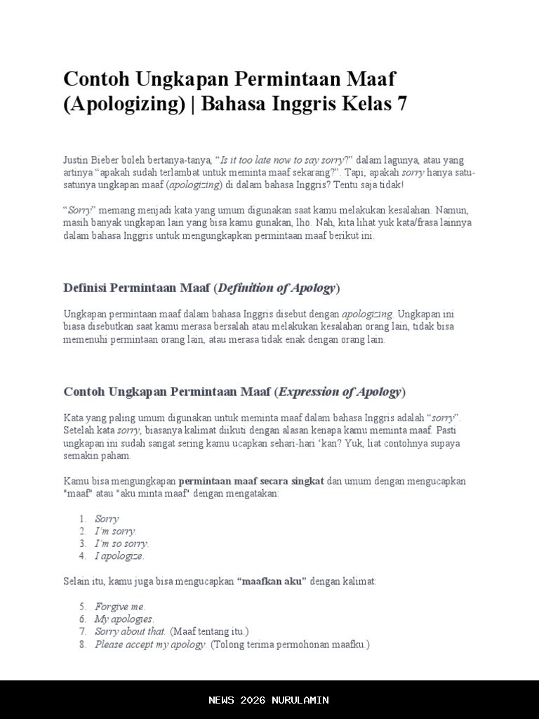 15 Contoh Permintaan Maaf dalam Bahasa Inggris dan Jawa