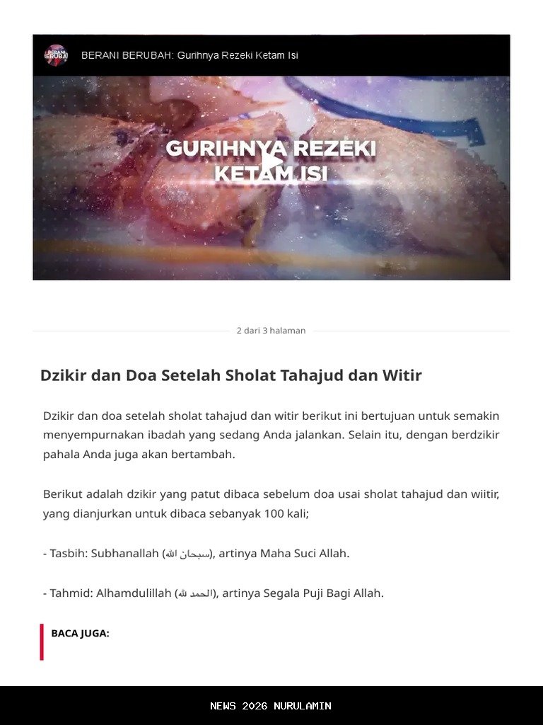 Lirik Doa Tahajud, Witir, dan Dzikir dalam Bahasa Arab, Latin, dan Terjemahan