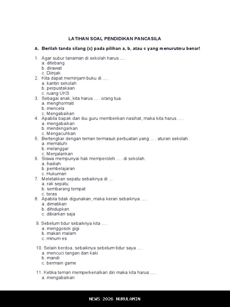 Soal Esai Pendidikan Pancasila Kelas 2 SD Semester 2 Kurikulum Merdeka dengan Kunci Jawaban