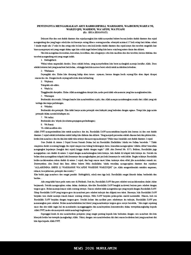 Makna Doa Allahumma Firli Warhamni, Wajburni Wahdini Warzuqni dan Tulisan Arabnya