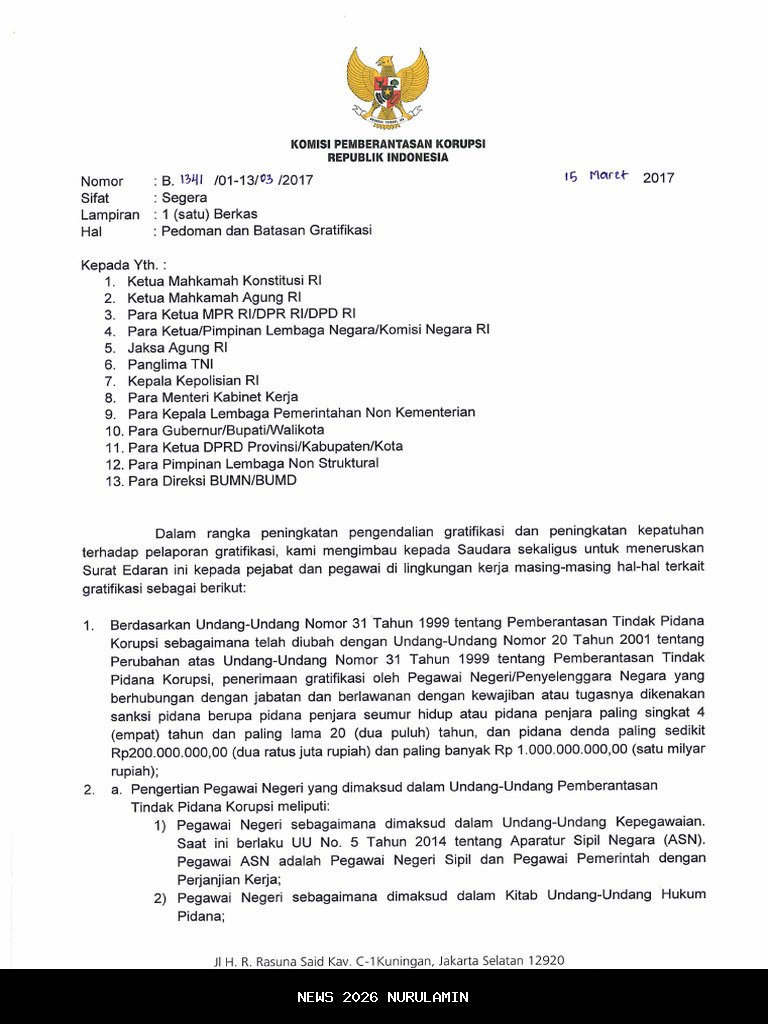 Gratifikasi Bank Masih Tinggi, KPK Minta Aturan Diperketat