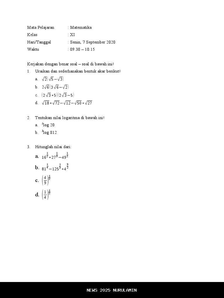 50 Soal Essay Matematika Kelas 11 Terbaru dengan Kunci Jawaban
