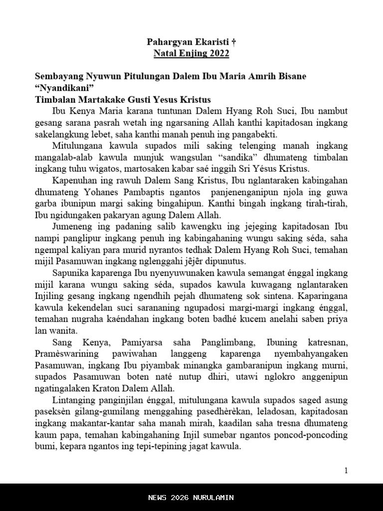 Teks Misa Tahun Baru 1 Januari 2026