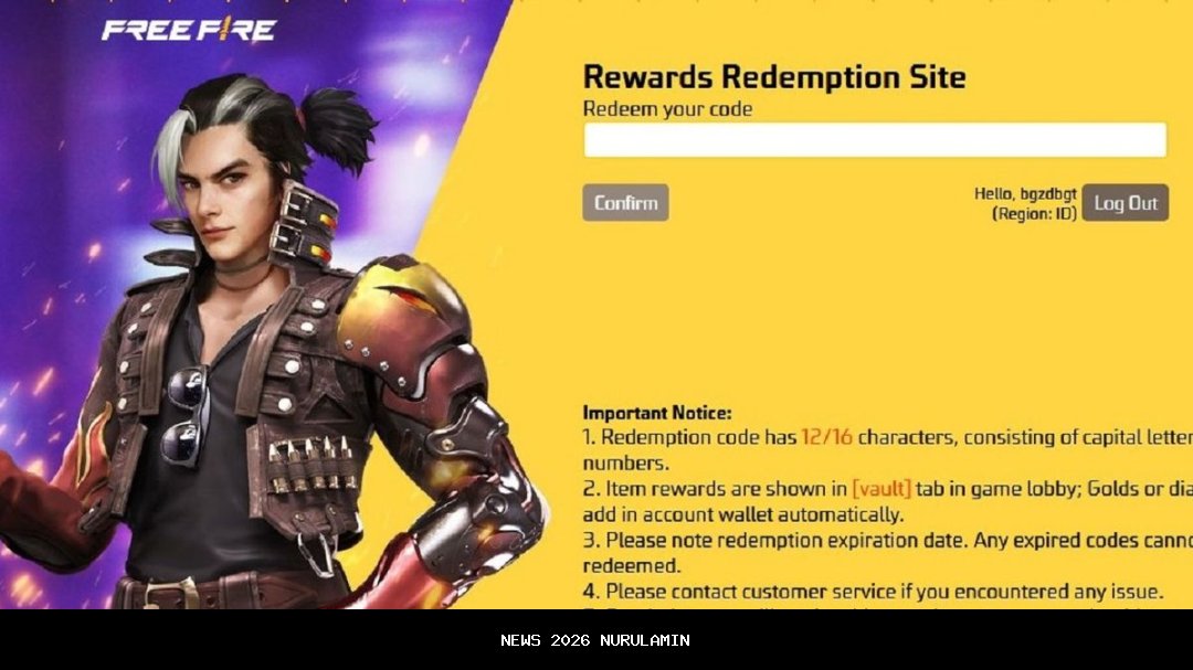 Kode Redeem FF Terbaru 4 Januari 2026: Spin SG2 Meteor M1887 Incedium Burst