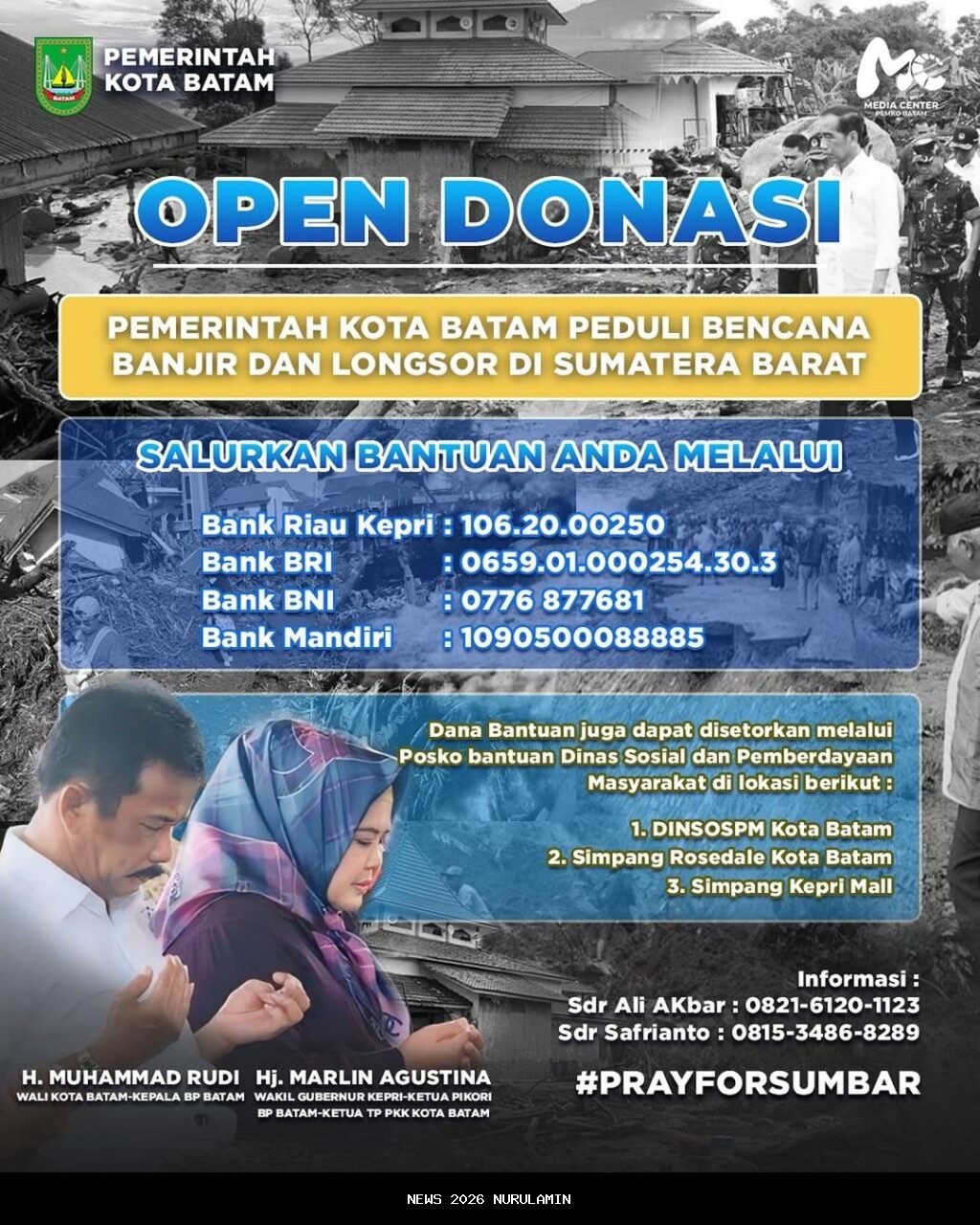 Walikota dan Wakil Walikota Batam bakal antar donasi untuk warga Sumatera terdampak bencana alam