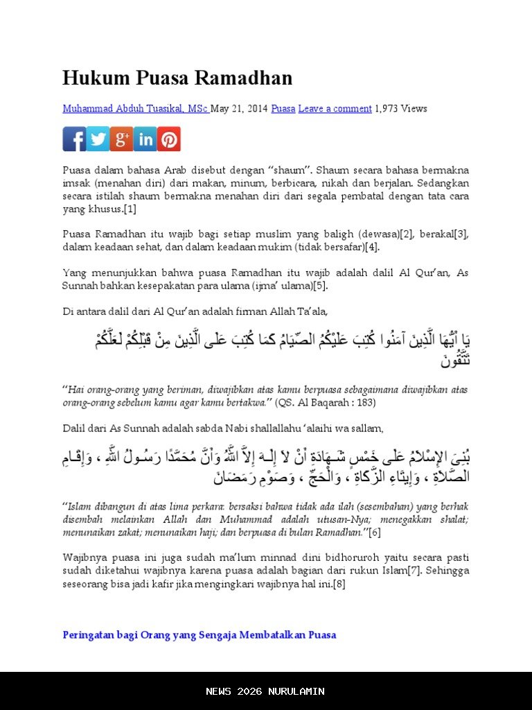 Hukum Lupa Menghitung Hari Puasa Ramadhan