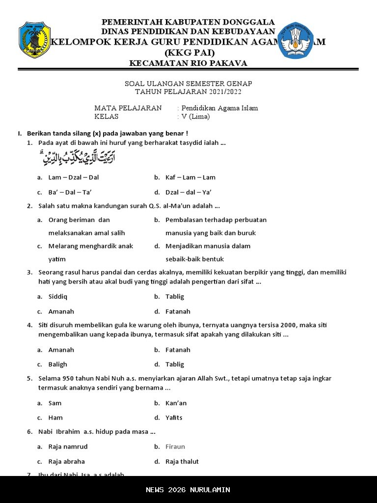 Contoh Soal Esai PAI Kelas 5 SD Semester 2 Kurikulum Merdeka dengan Jawaban