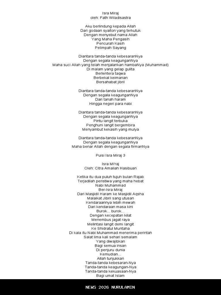 6 ide puisi Isra Miraj Nabi Muhammad SAW 2026 dalam bahasa Sunda: Keagungan Peuting Al-Isra