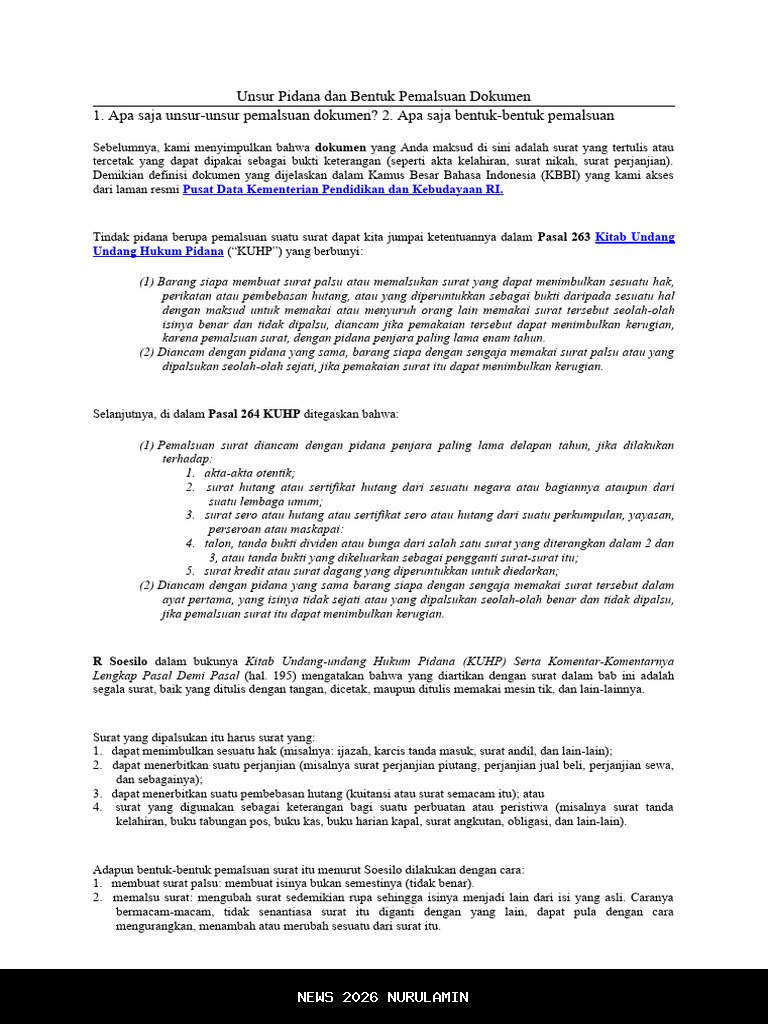 Bukti pemalsuan dokumen harus berdasarkan fakta