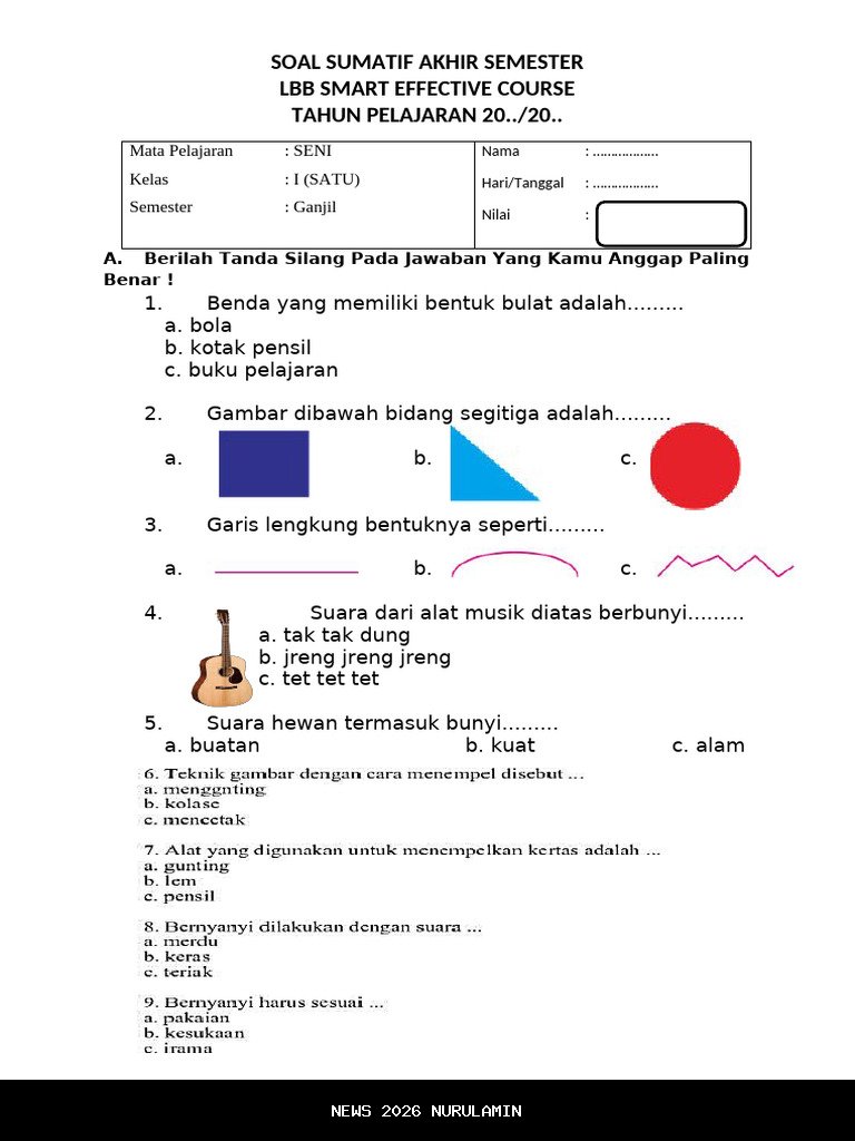 Terungkap! Contoh Soal SBdP Kelas 1 Semester 1 yang Paling Dicari Orang Tua dan Guru