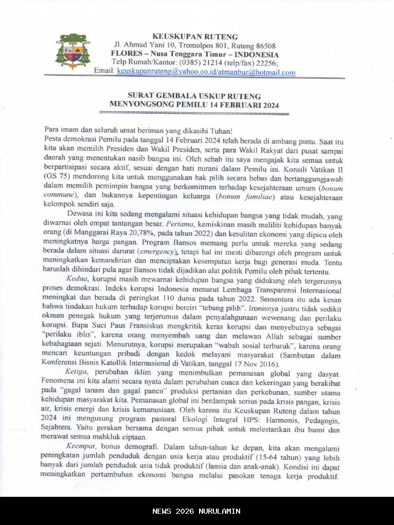 Surat Gembala Uskup Ruteng 2025: Ajak Umat Aktif dan Kreatif