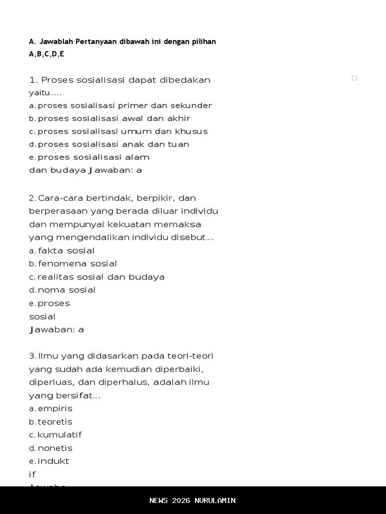 50 Soal PAS Sosiologi Kelas 10 SMA Semester 1 2025 + Jawaban