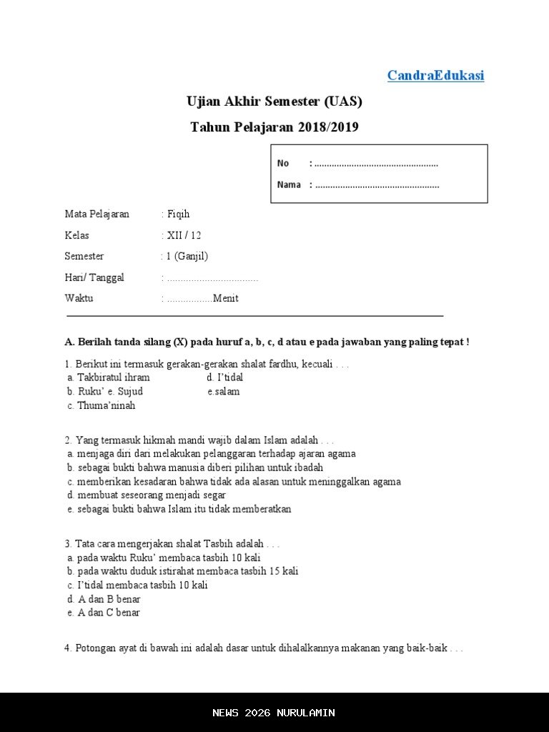 50 Soal Essay Fiqih Kelas 12 MA Terbaru dengan Kunci Jawaban