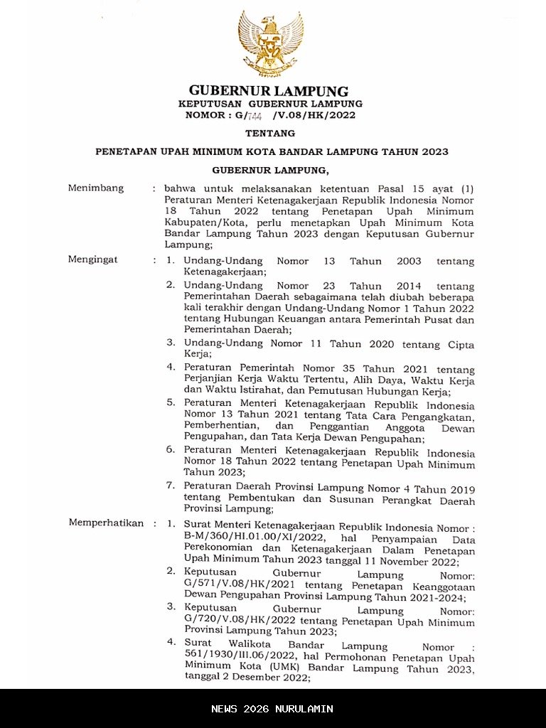 UMK Bandar Lampung Mendekati Rp 3,5 Juta, Wali Kota Harapkan Kesejahteraan Pekerja Meningkat