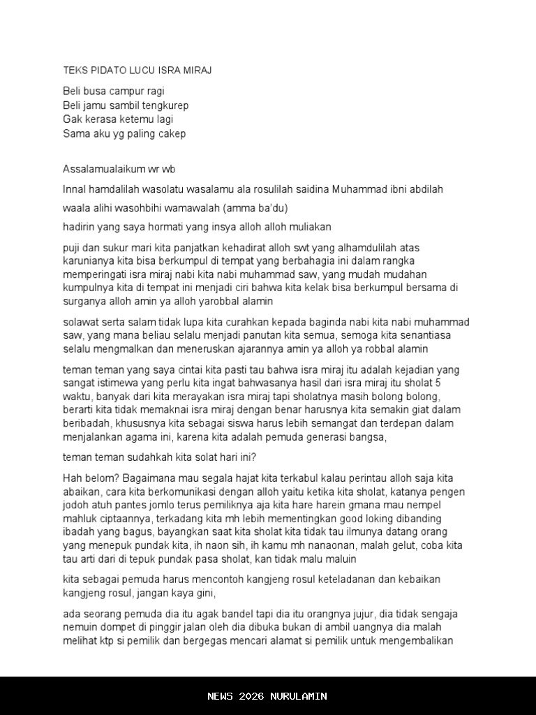 3 contoh pidato Isra Miraj 2026 yang lucu tapi menyentuh, cocok untuk lomba sekolah