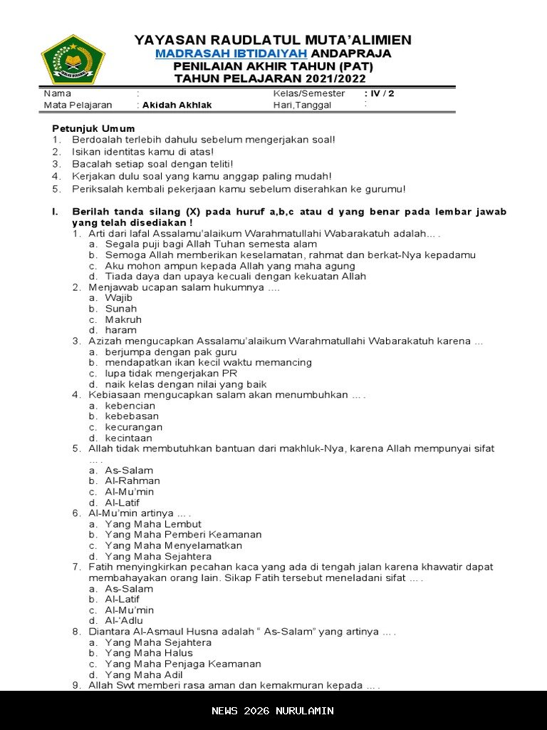 50 contoh soal PPG akidah akhlak terbaru dan jawaban, uji pengetahuan PPG Kemenag batch 4 2025