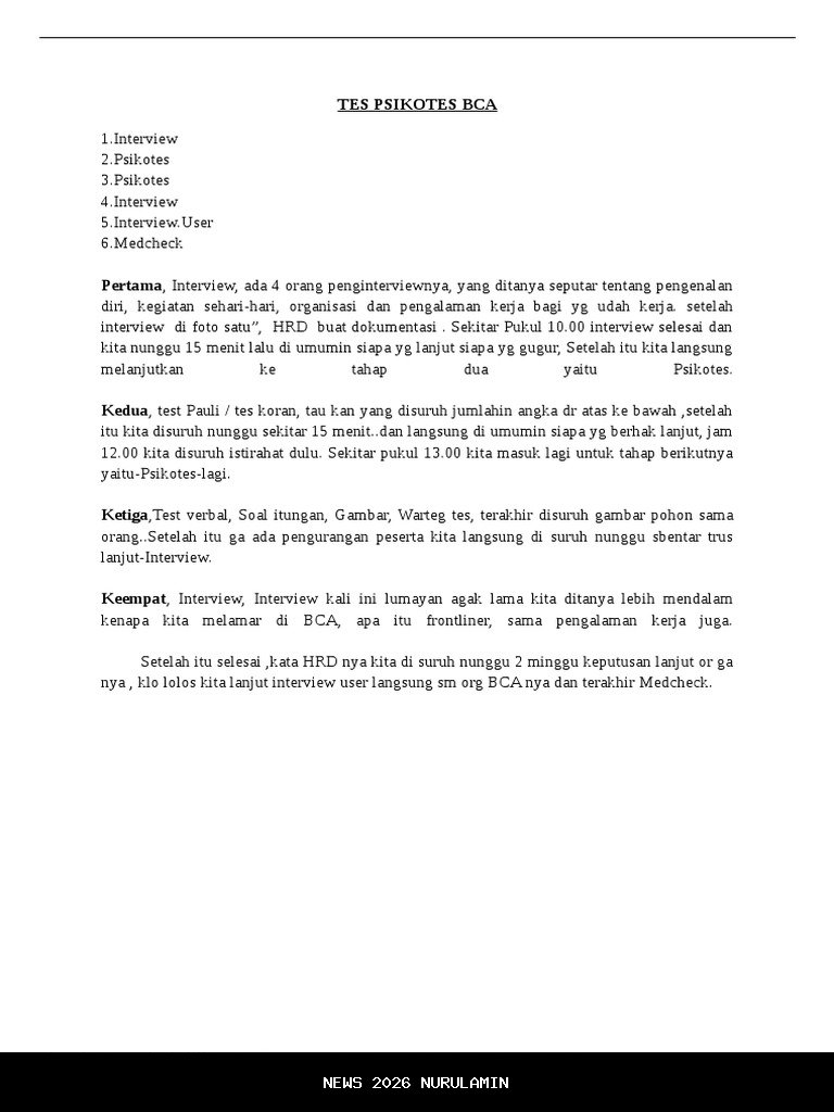 45 Soal Tes Magang BCA dan Jawaban  Latihan Seleksi Administrasi & Psikotes