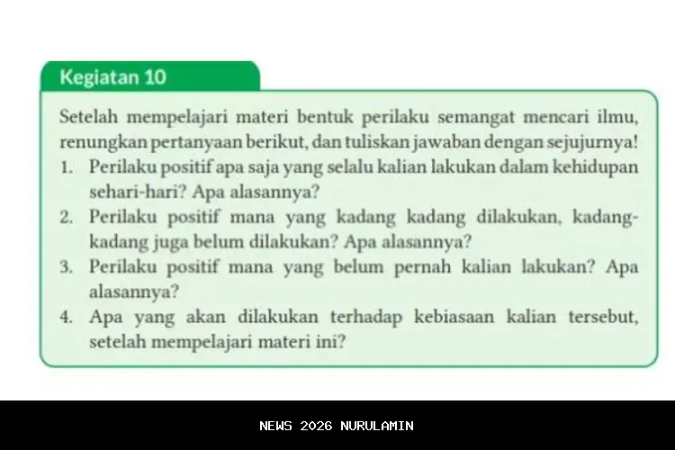 Kunci jawaban PAI kelas 9 Kurikulum Merdeka halaman 18: Kegiatan 10 perilaku positif