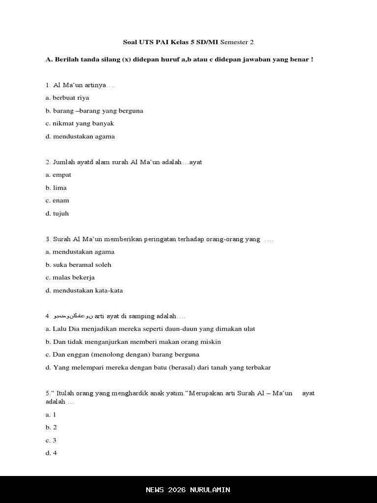 Soal Esai PAI Kelas 5 SD Semester 2 Kurikulum Merdeka Lengkap dengan Jawaban dan Contoh Latihan