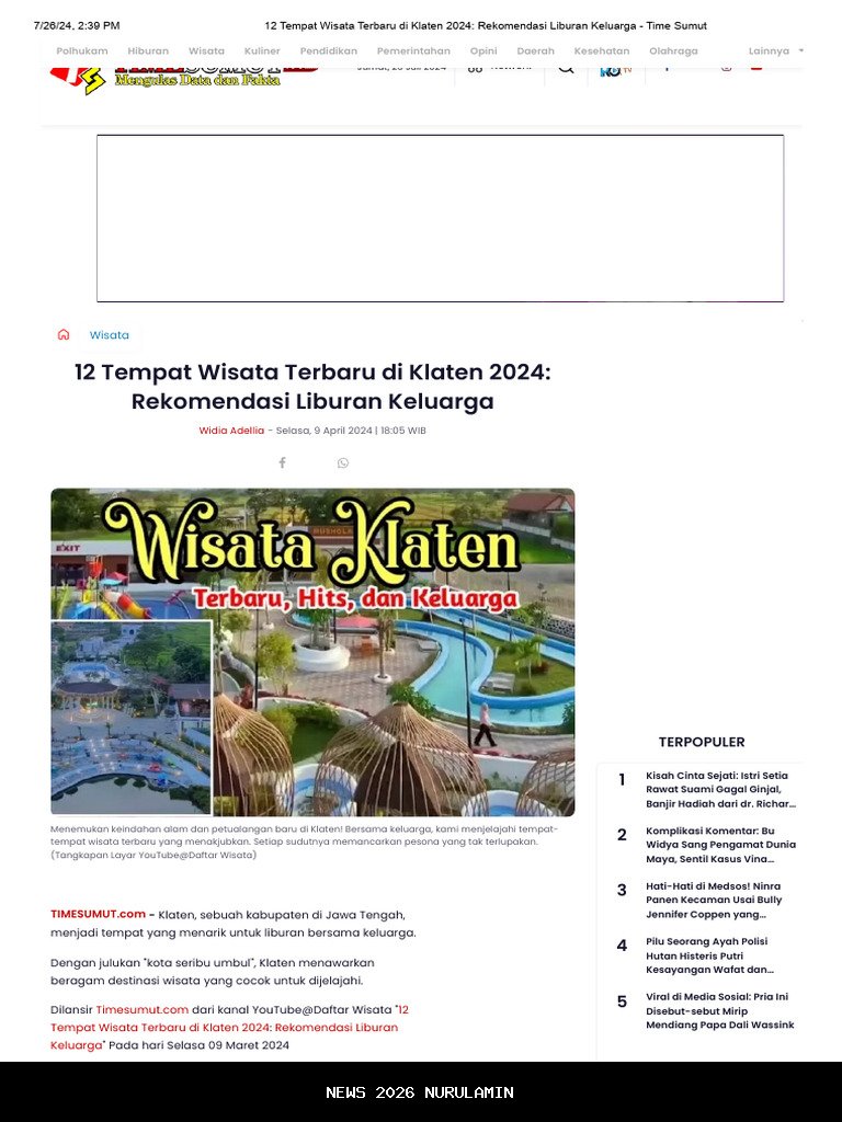 6 rekomendasi wisata Klaten liburan Nataru 2025/2026 dengan pemandangan indah dan spot foto kekinian