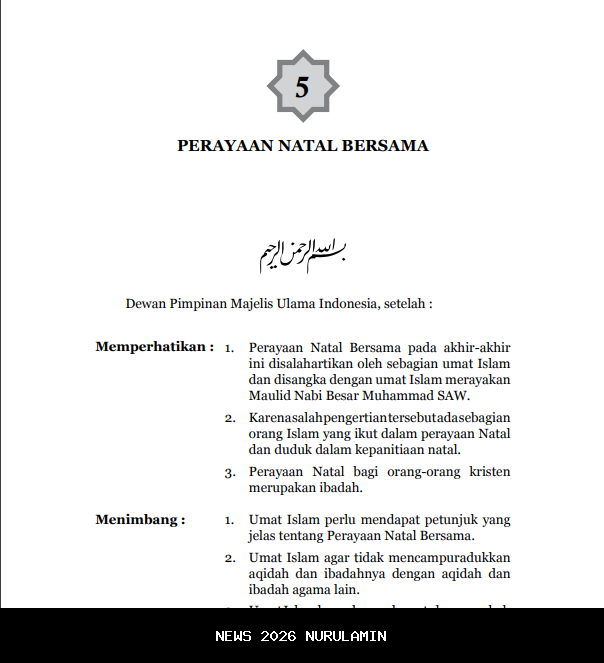 MUI Ajak Jaga Ukhuwah Basyariyah Saat Perayaan Natal