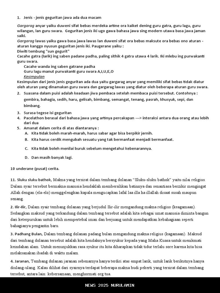 Kisi-kisi UAS Bahasa Jawa Kelas 6 SD Semester 1 2025