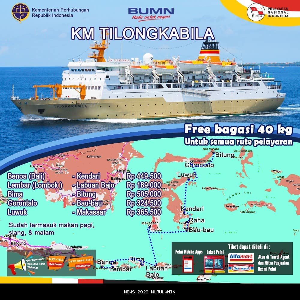 Jadwal Kapal Pelni KM Tilongkabila 4-31 Desember: 40 Rute, Tiba di Labuan Bajo 8, 12, 22, 26