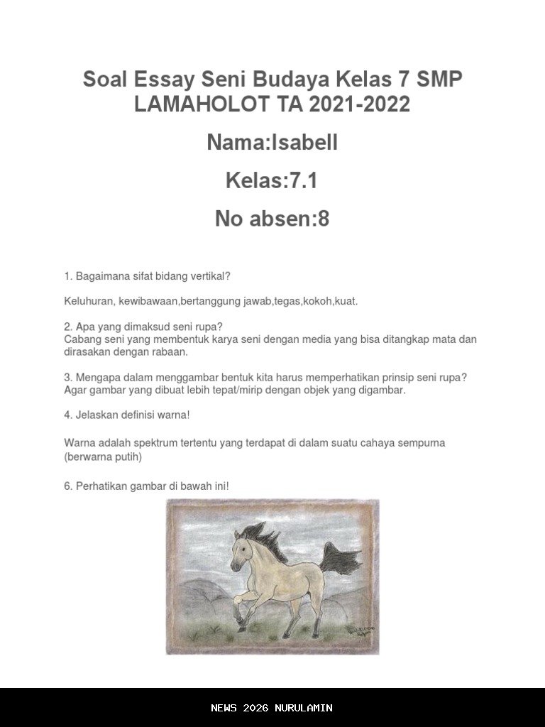 50 Soal Essay Seni Budaya Kelas 7 Semester 2 2026 Kurikulum Merdeka dan Kunci Jawaban