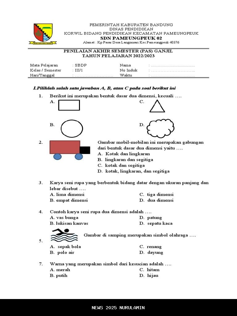 50 Soal PAS SBDP Kelas 3 SD Semester 1 2025 + Kunci Jawaban