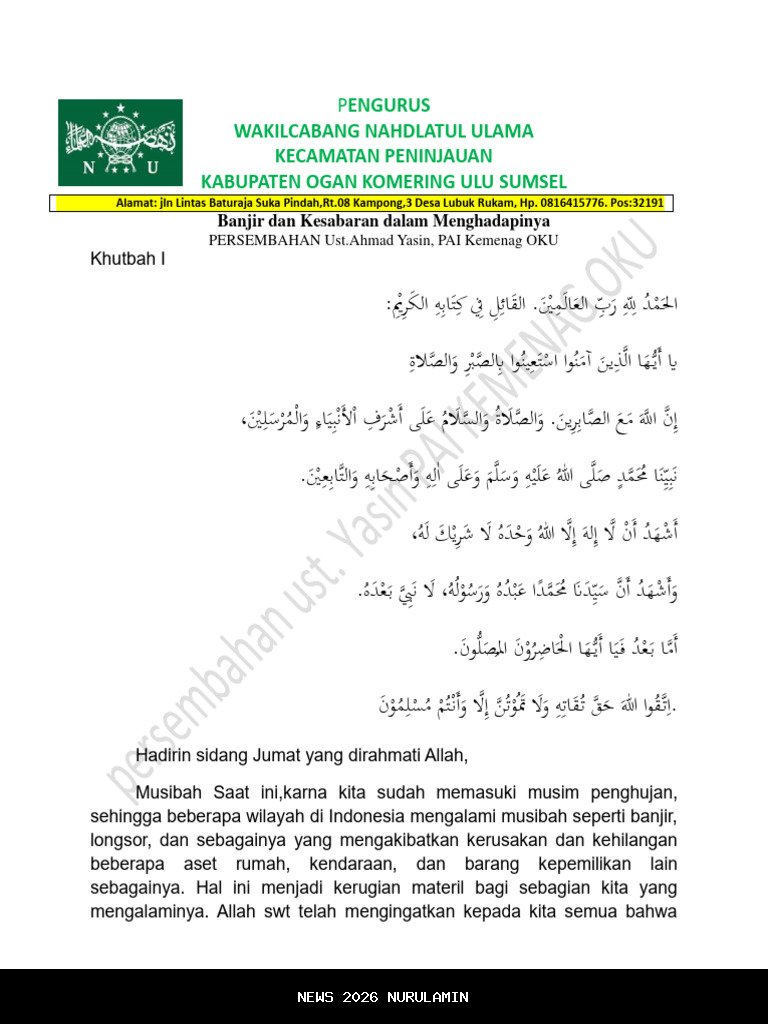 Wakil Bupati Sorong Sampaikan Pesan Kesabaran dalam Khotbah Jumat di Masjid Al-Mutaqin