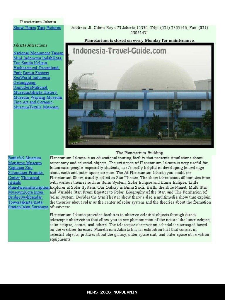 Ingin ke Planetarium Jakarta? Cek Jadwal Terbaru, Jam Buka, dan Kuota Tiket!