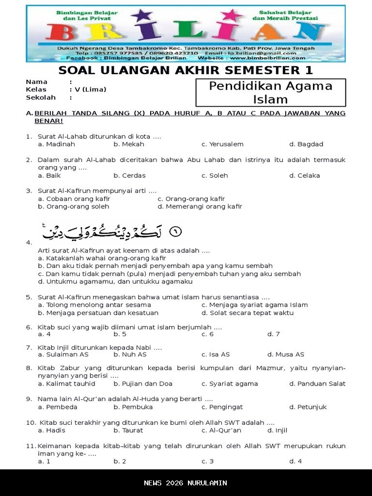 50 Soal UAS PAI Kelas 5 Semester 1 Beserta Kunci Jawaban untuk Ujian Lancar dan Mudah