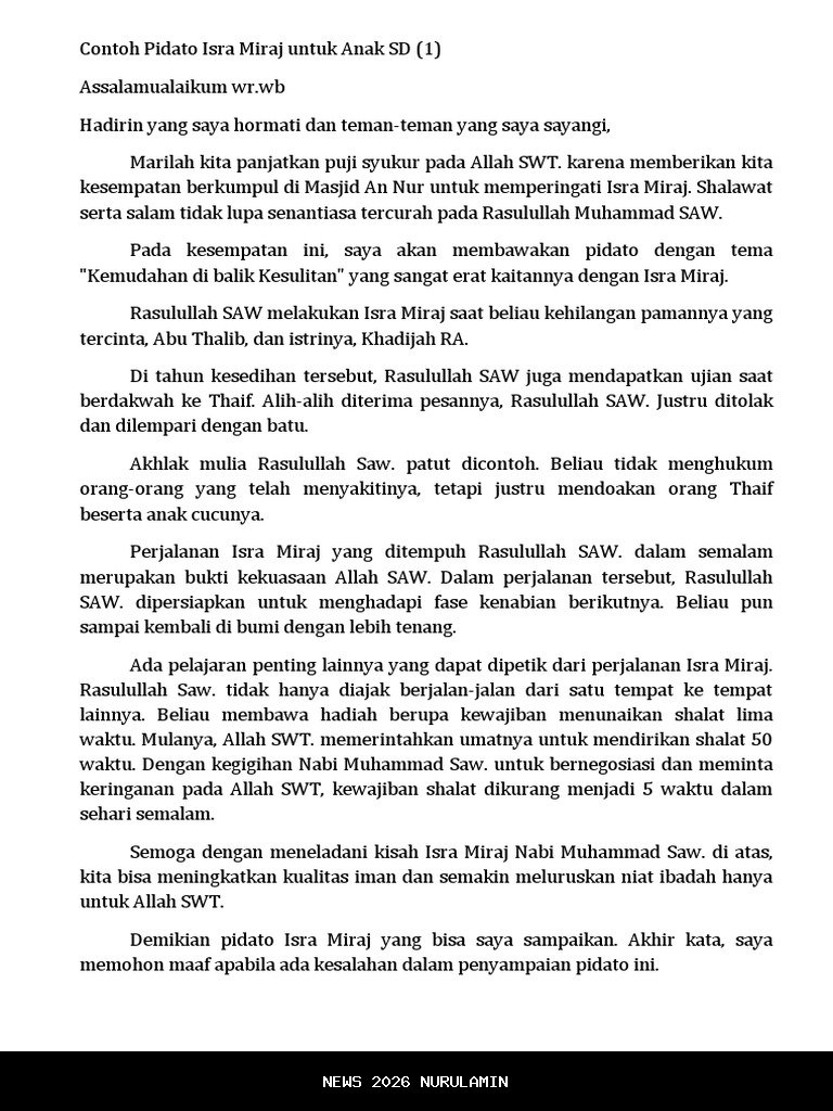 Contoh teks pidato Isra Miraj 2026 untuk pelajar SMA: Singkat namun penuh makna