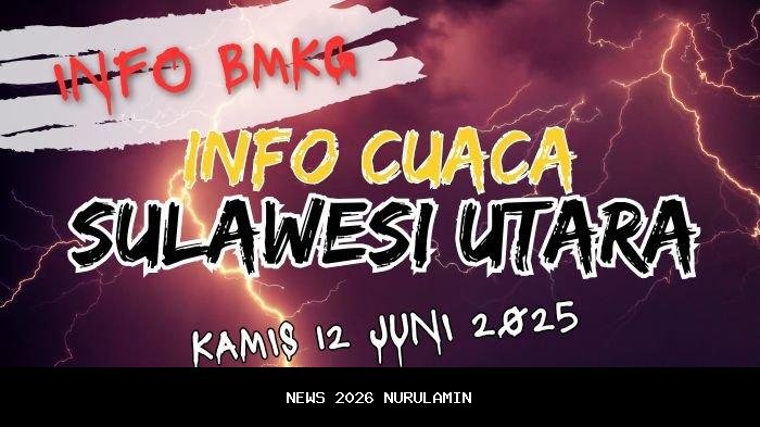 Info BMKG prakiraan cuaca Sulawesi Utara Senin 12 Januari 2026, seluruh daerah diguyur hujan