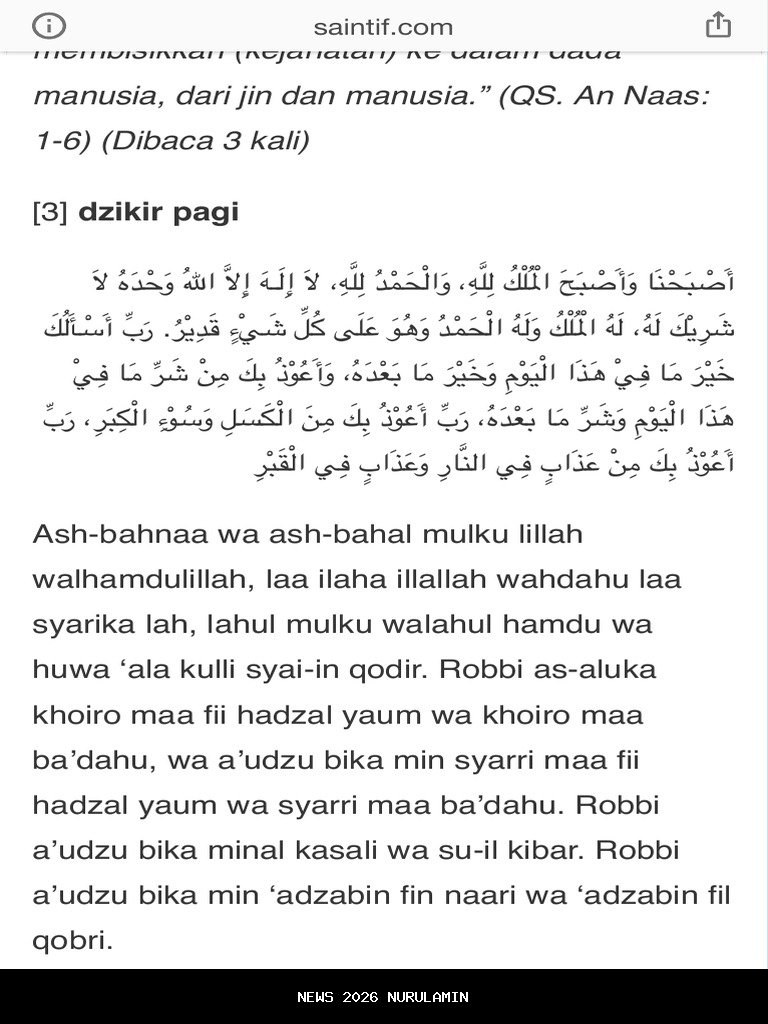 Dzikir Pagi dan Petang Lengkap Terjemahan Bahasa Arab/Latin