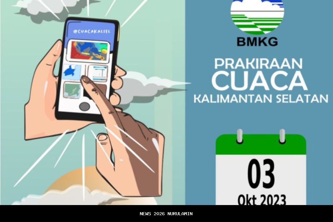 Prakiraan cuaca Kalsel Minggu 4 Januari 2026, cerah di siang hari, waspada hujan memasuki malam