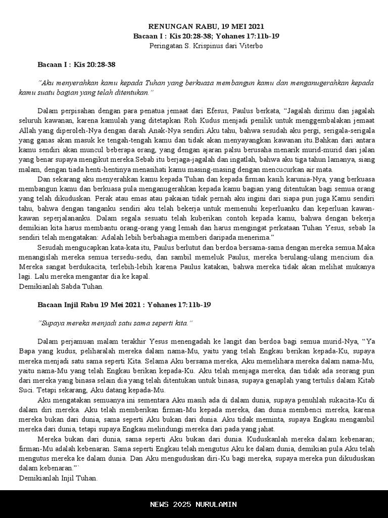 Bacaan Injil Katolik Sabtu 3 Januari 2026 dan Renungan Harian