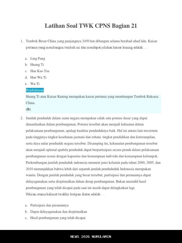 Latihan Soal TWK CPNS 2026: 30 Prediksi SKD dan Jawaban