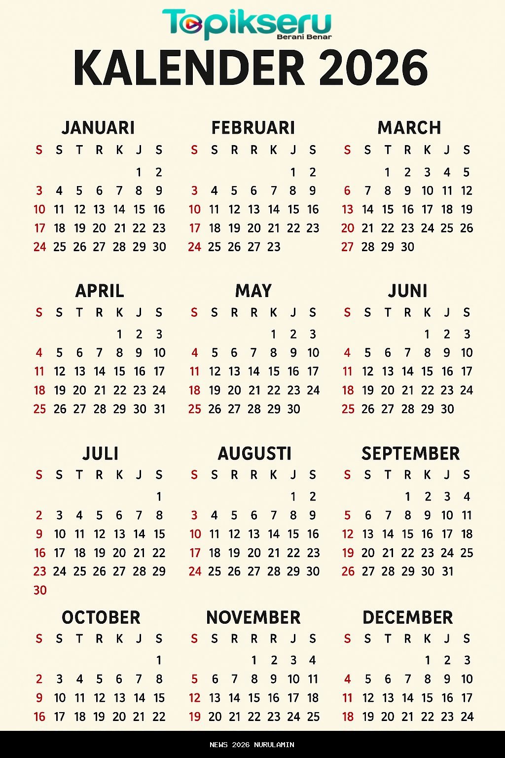 Kalender 2026 PDF: Tanggal Merah, Cuti Bersama, dan Jadwal Lengkap