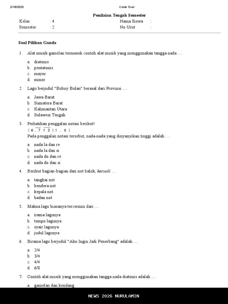 50 Soal PAS SBDP Kelas 4 SD Semester 1 2025 + Jawaban