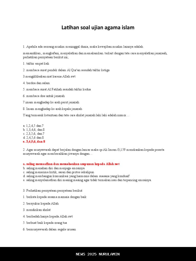 Soal Ujian Pilihan Ganda Agama Islam Kelas 5 Semester 2 2026