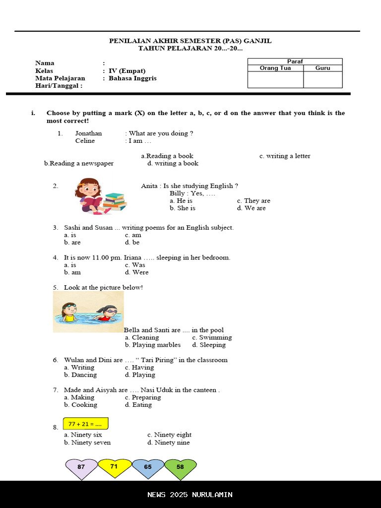 45 Soal Bahasa Inggris Kelas 4 Semester 1 Kurikulum Merdeka & Jawaban Lengkap 2025